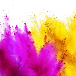 colorful CMYK cyan magenta yellow key holi paint color powder explosion print concept isolated on white background